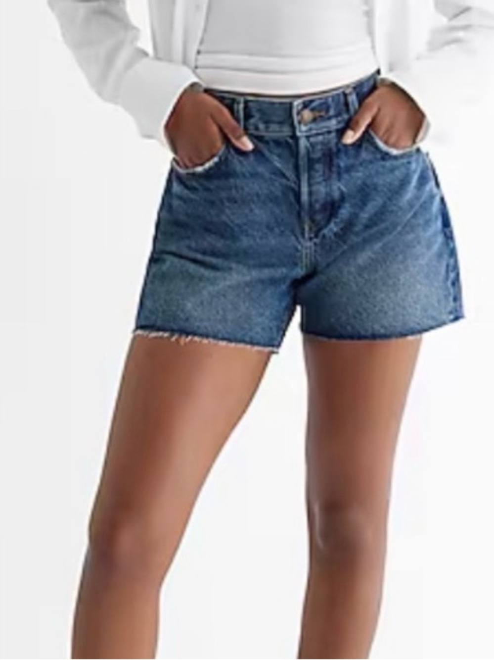 Express Mid Rise 4” Inseam Button Fly Denim Shorts 8